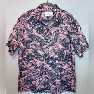 Tori Richard Men's Button Up Shirt with Pink and Black Wave Design